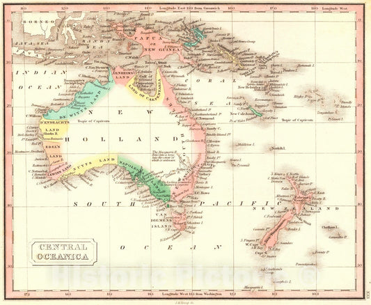 Historic Map : 1830 Central Oceanica : Vintage Wall Art
