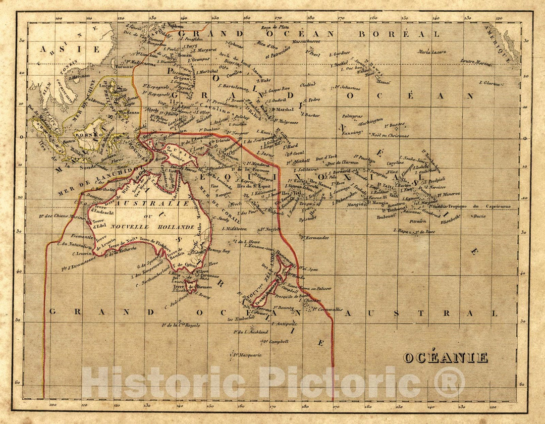 Historic Map : 1836 Oceanie : Vintage Wall Art