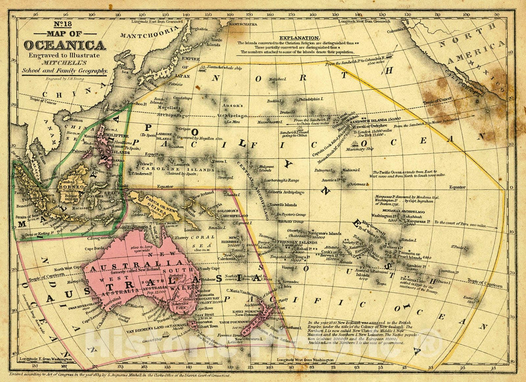 Historic Map : 1839 Map of Oceanica  : Vintage Wall Art