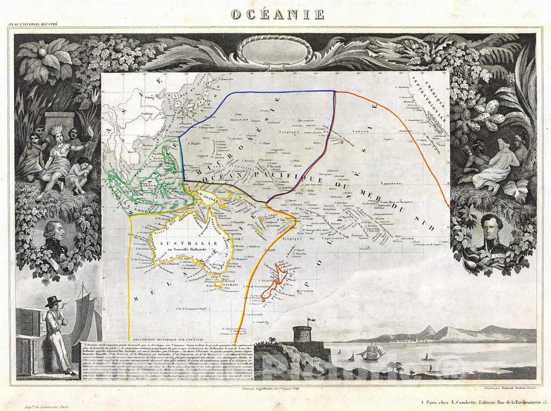 Historic Map : 1846 Oceanie : Vintage Wall Art
