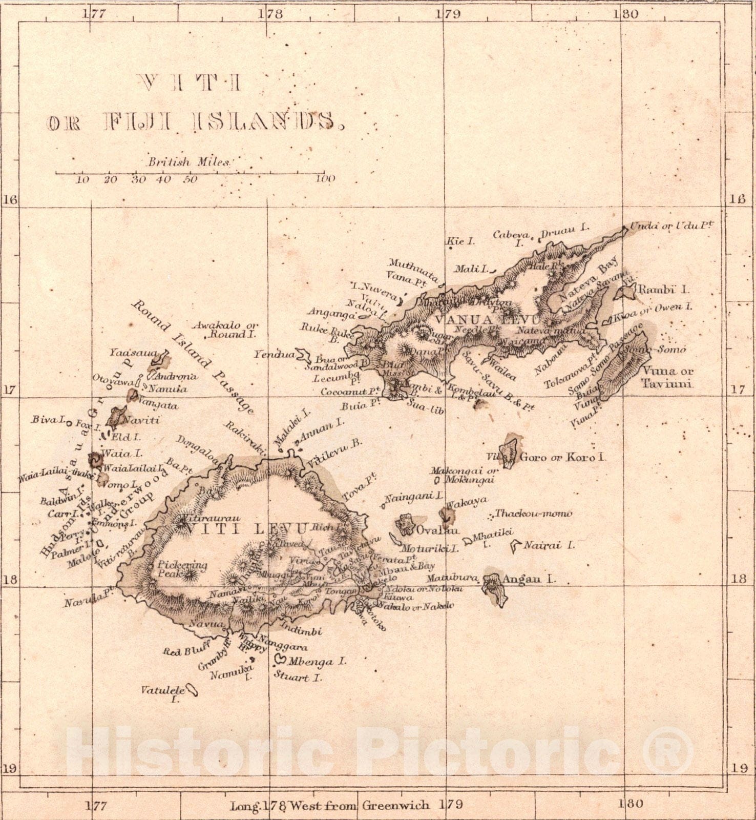 Historic Map : 1850 Viti or Fiji Islands : Vintage Wall Art