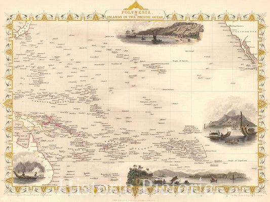Historic Map : 1851 Polynesia or Islands in the Pacific Ocean  : Vintage Wall Art