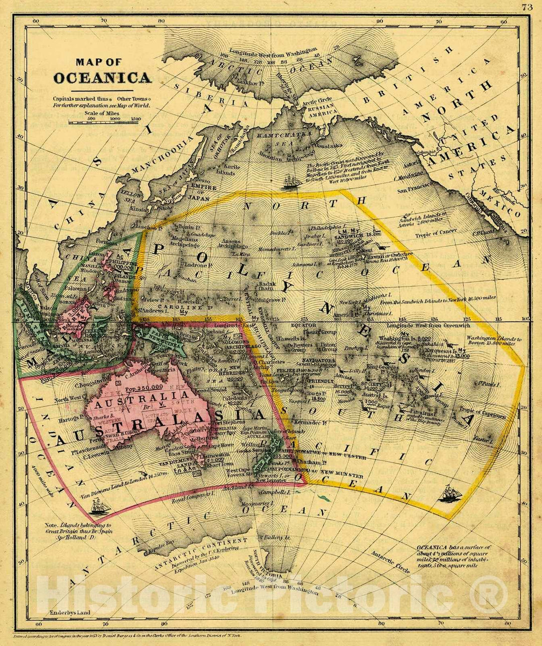 Historic Map : 1855 Map of Oceanica : Vintage Wall Art
