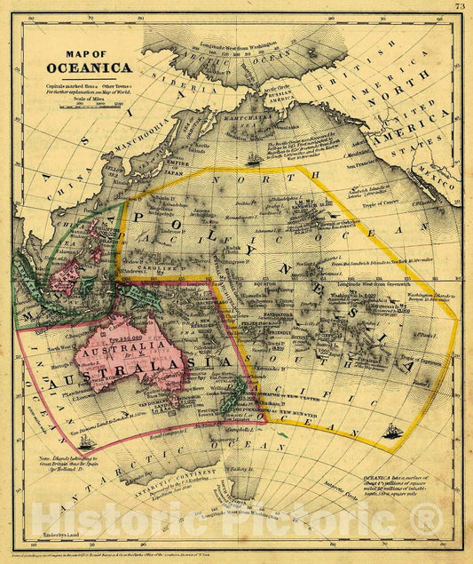 Historic Map : 1855 Map of Oceanica : Vintage Wall Art