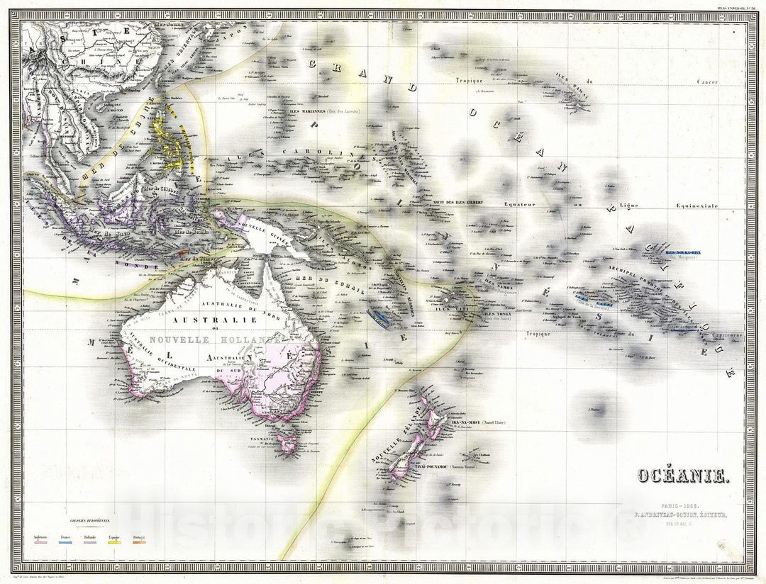 Historic Map : 1856 Oceanie : Vintage Wall Art