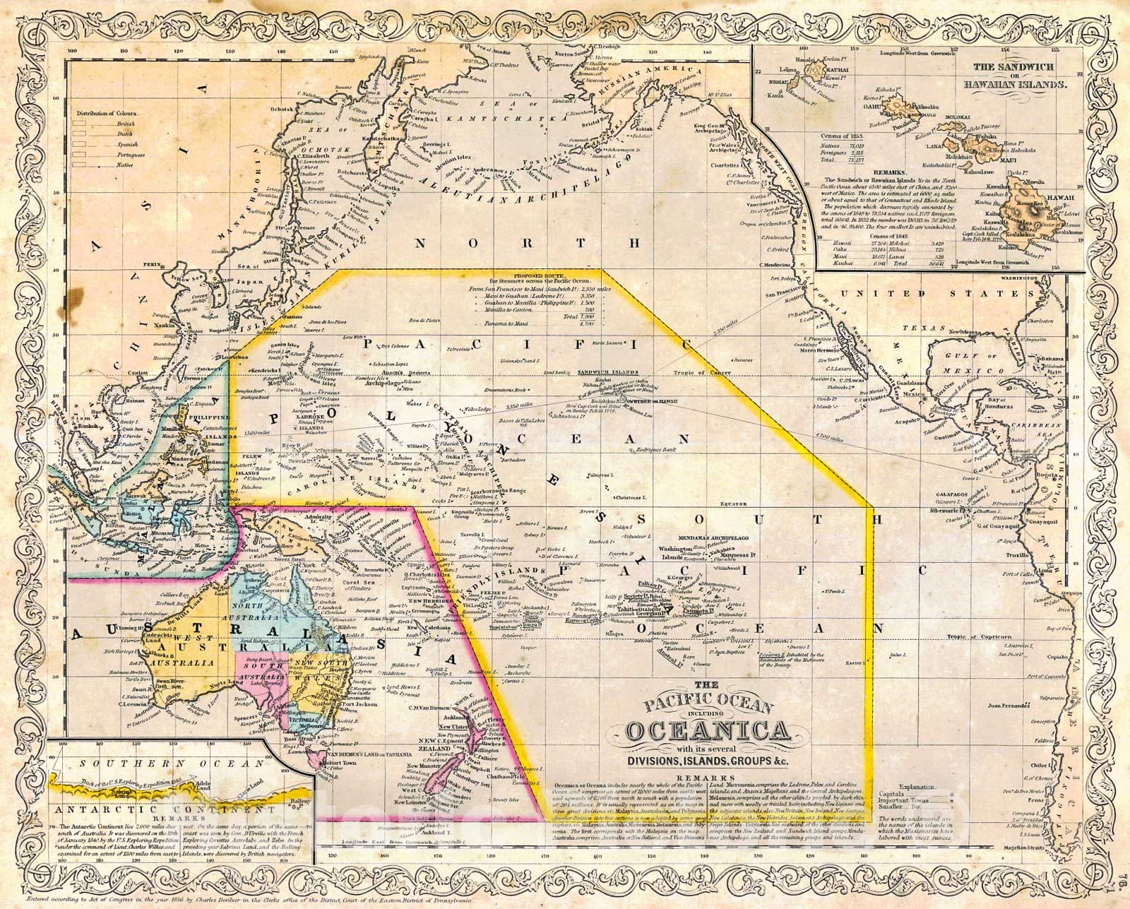 Historic Map : 1856 The Pacific Ocean including Oceanica : Vintage Wall Art