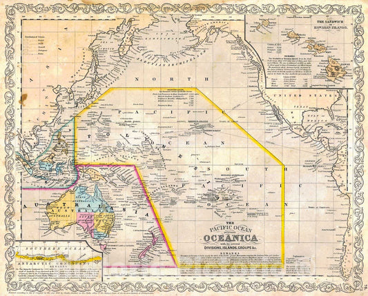 Historic Map : 1856 The Pacific Ocean including Oceanica : Vintage Wall Art