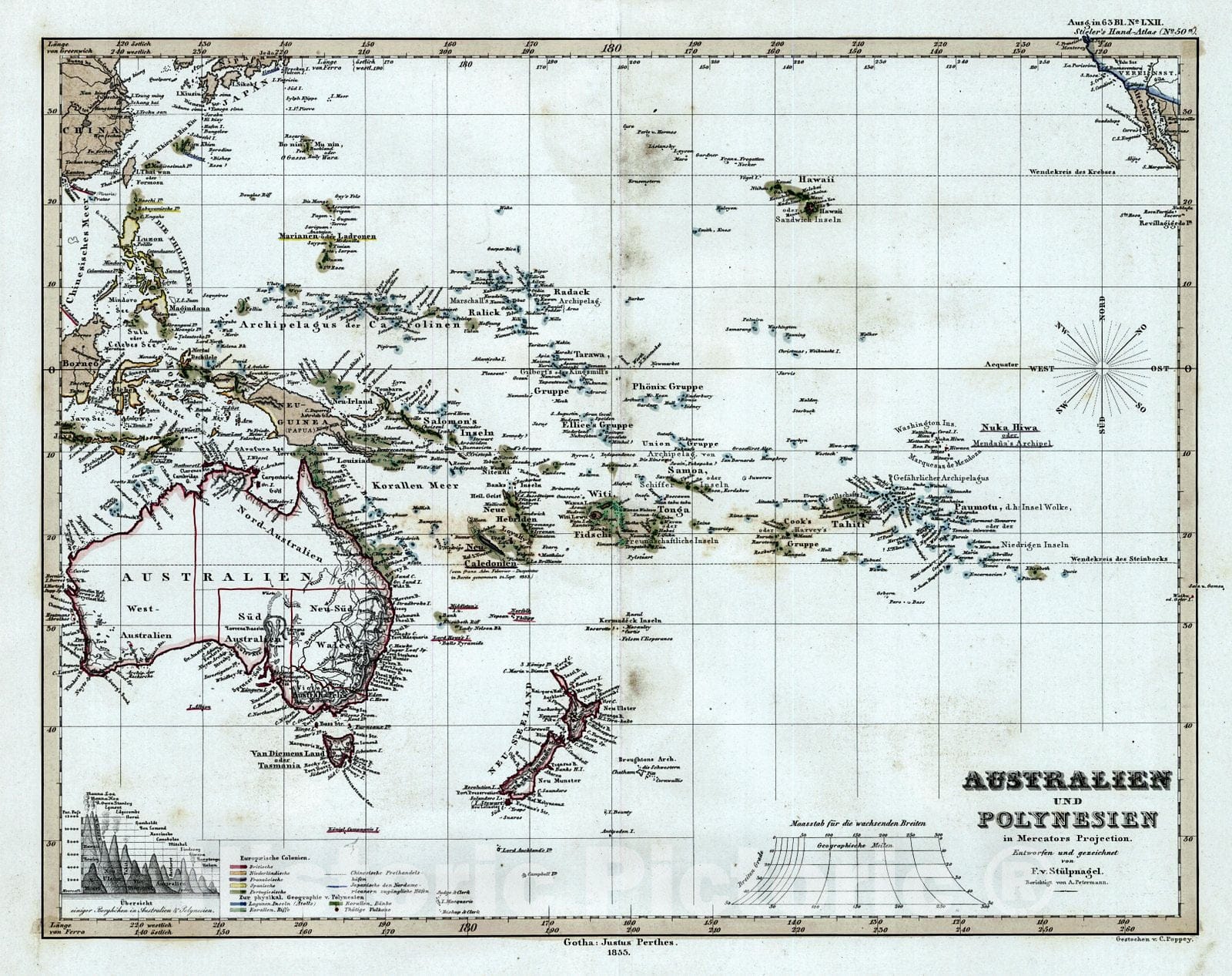 Historic Map : 1856 Australien und Polynesian : Vintage Wall Art