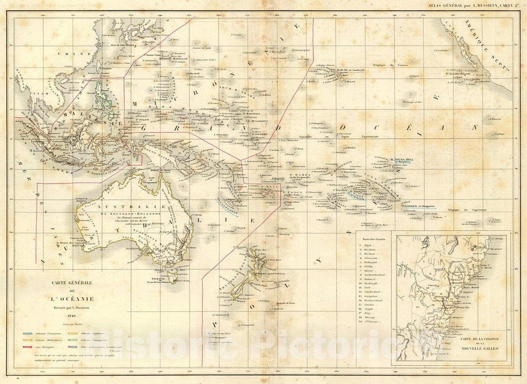 Historic Map : 1856 Carte Generale de L'Oceanie : Vintage Wall Art