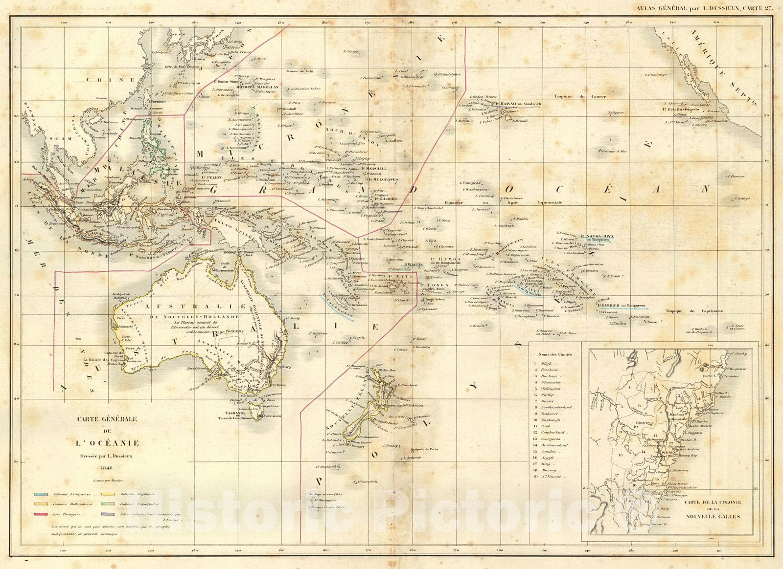 Historic Map : 1856 Carte Generale de L'Oceanie : Vintage Wall Art