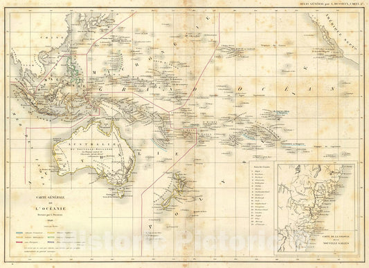 Historic Map : 1856 Carte Generale de L'Oceanie : Vintage Wall Art