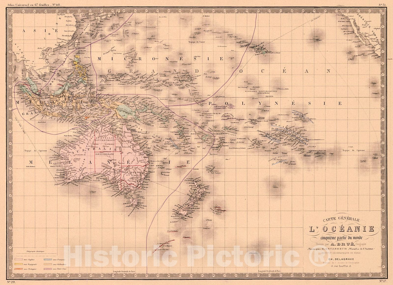 Historic Map : 1859 Carte G&eacute;n&eacute;rale de L'Oc&eacute;anie : Vintage Wall Art