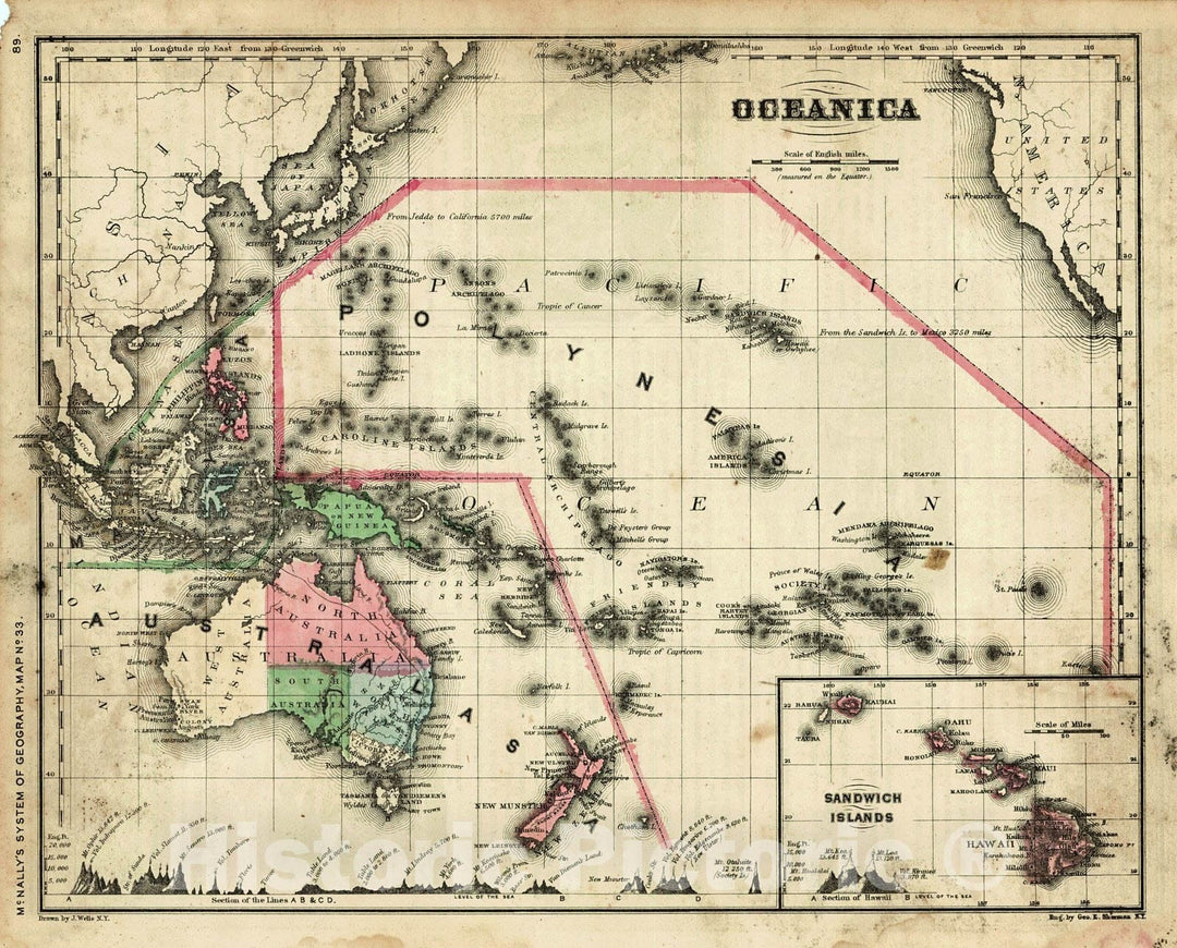 Historic Map : 1865 Oceanica : Vintage Wall Art