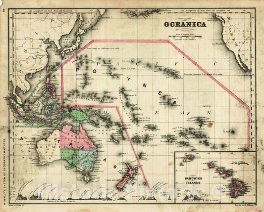 Historic Map : 1865 Oceanica : Vintage Wall Art