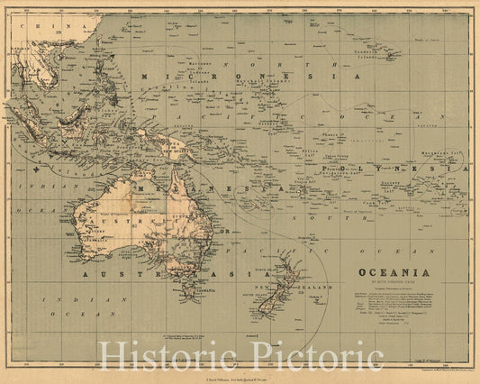 Historic Map : 1873 Oceania : Vintage Wall Art