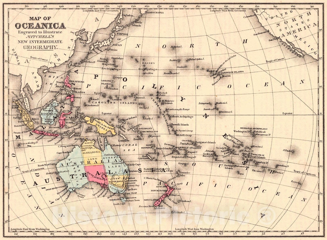 Historic Map : 1874 Map of Oceanica : Vintage Wall Art