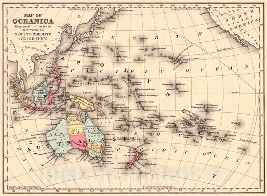 Historic Map : 1874 Map of Oceanica : Vintage Wall Art