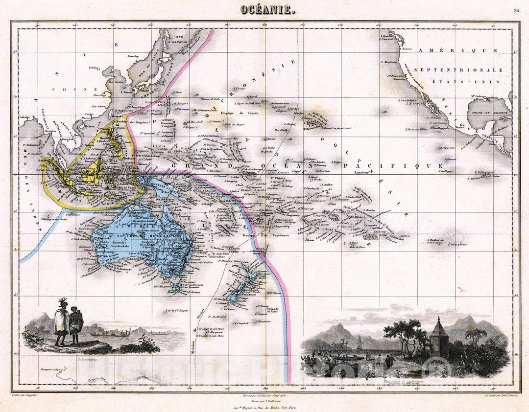 Historic Map : 1880 Oceanie : Vintage Wall Art