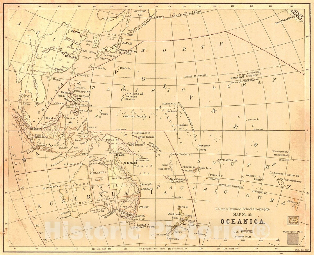 Historic Map : 1880 Oceanica : Vintage Wall Art