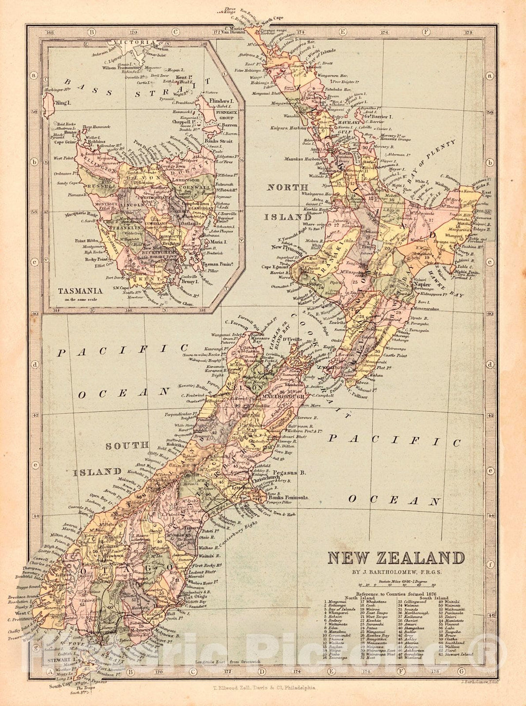 Historic Map : 1881 New Zealand : Vintage Wall Art