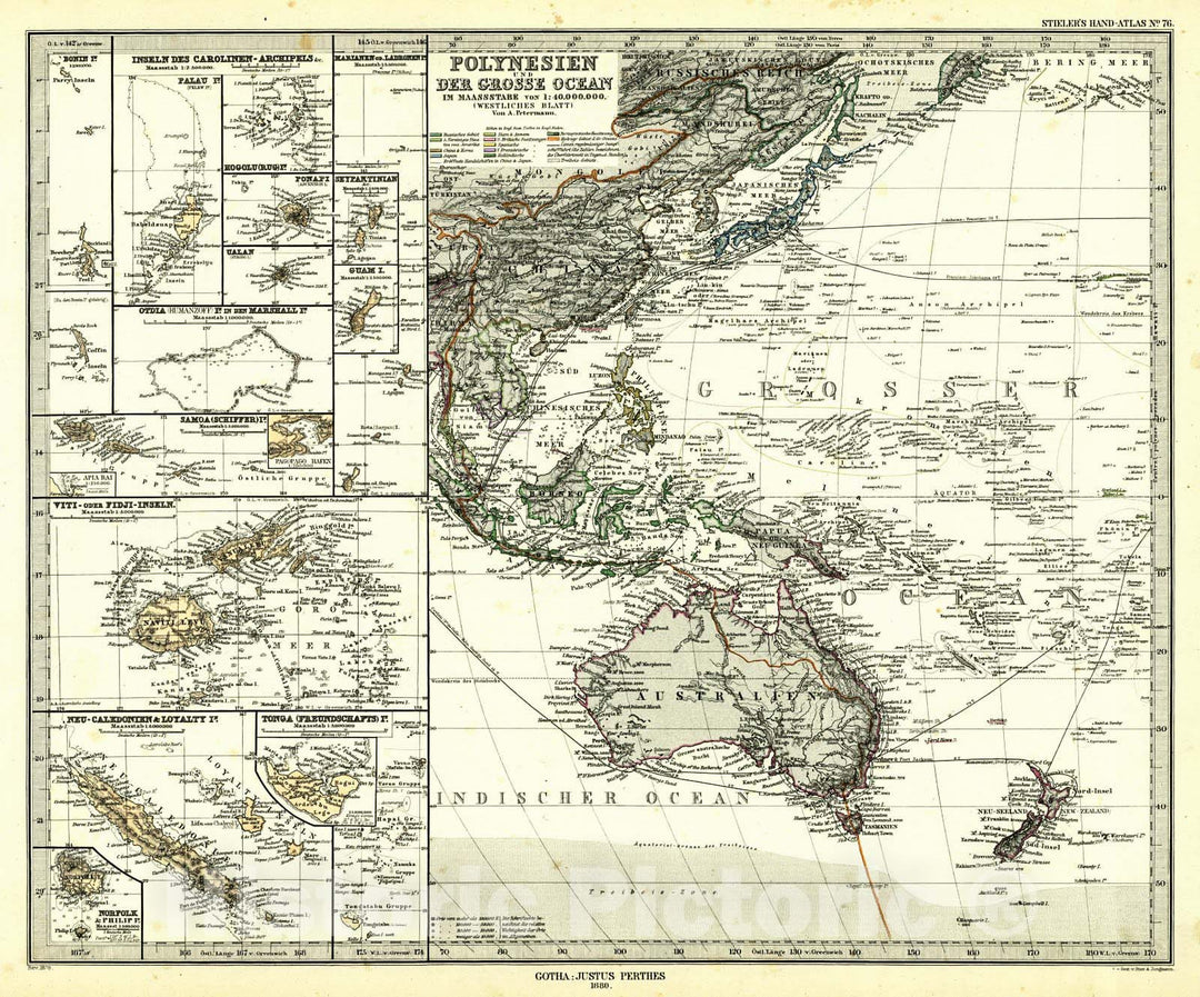 Historic Map : 1881 Polynesien und der Grosse Ocean : Vintage Wall Art