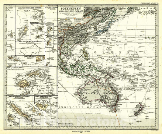 Historic Map : 1881 Polynesien und der Grosse Ocean : Vintage Wall Art