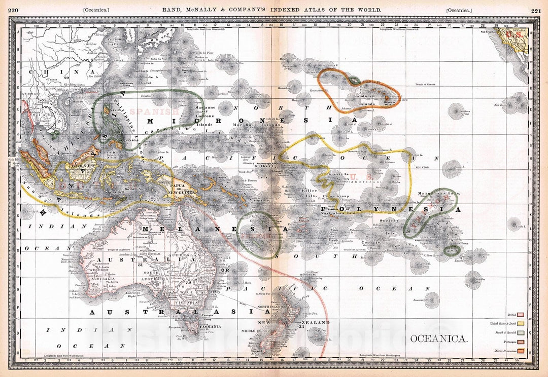 Historic Map : 1884 Oceanica : Vintage Wall Art