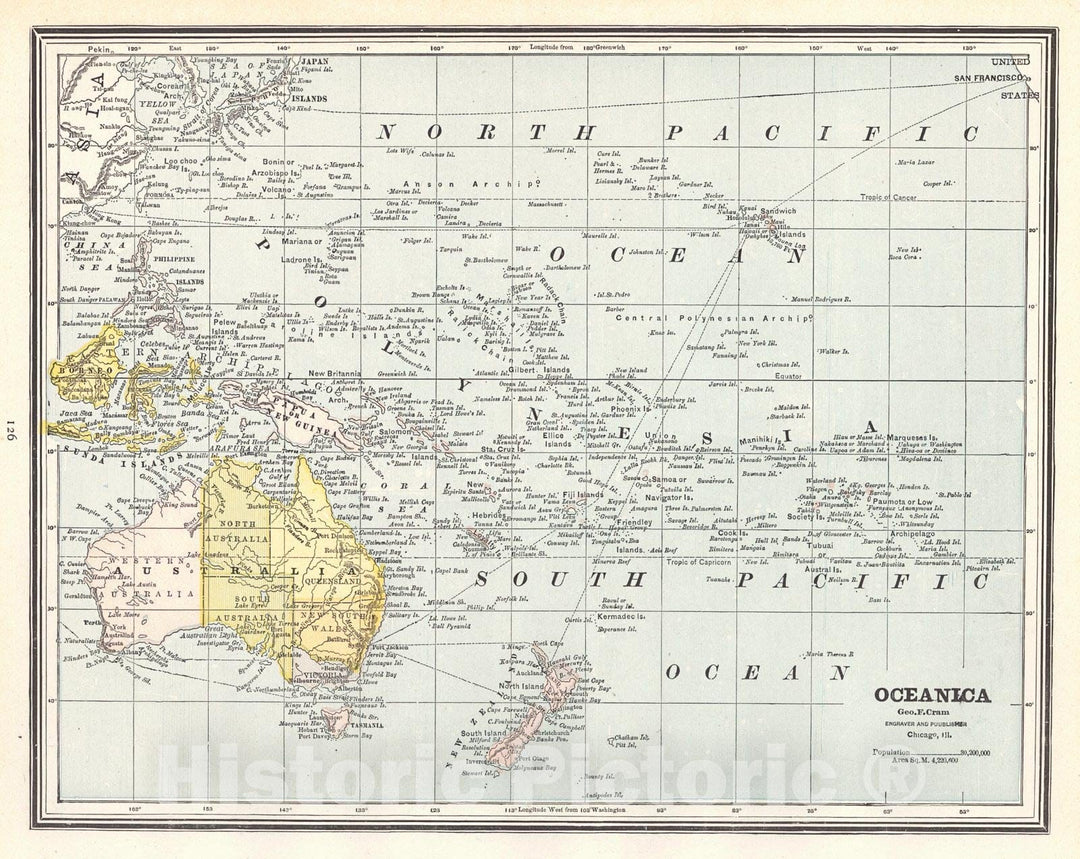 Historic Map : 1887 Oceanica : Vintage Wall Art