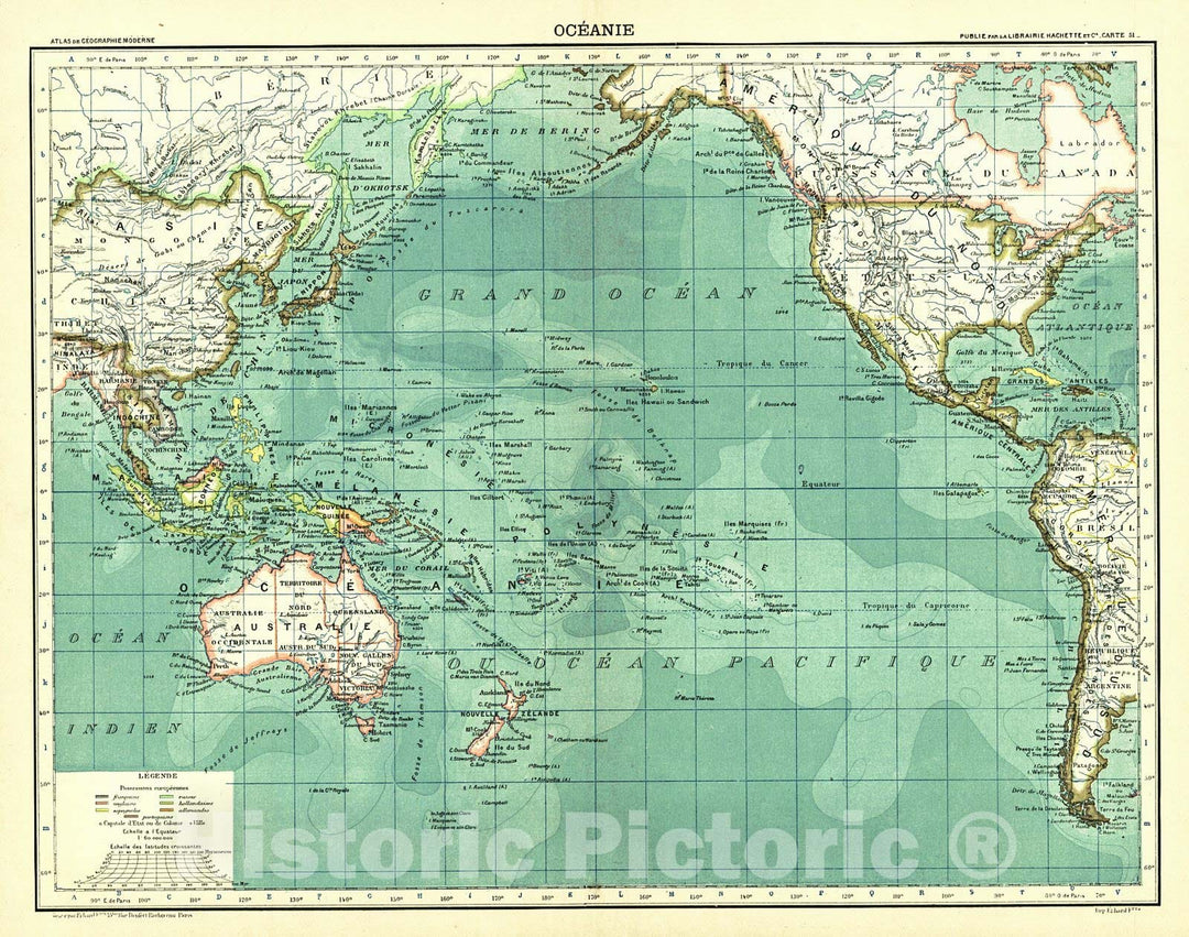 Historic Map : 1890 Oceanie : Vintage Wall Art