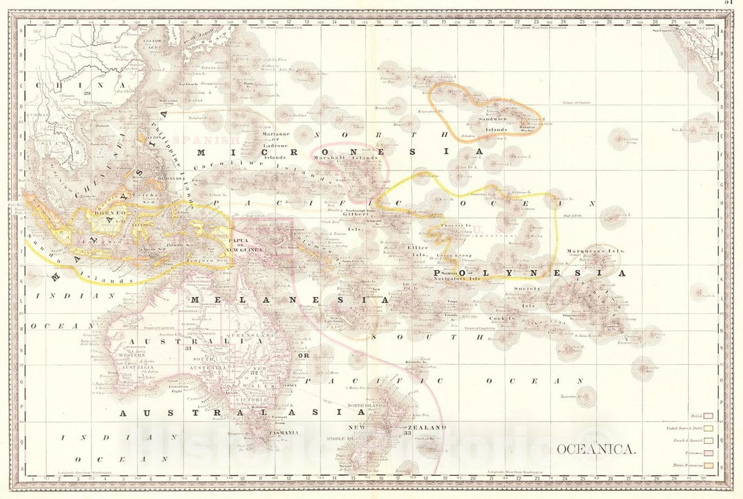 Historic Map : 1890 Oceanica : Vintage Wall Art