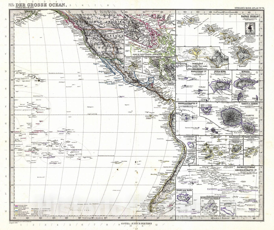 Historic Map : 1891 Der Grosse Ocean : Vintage Wall Art