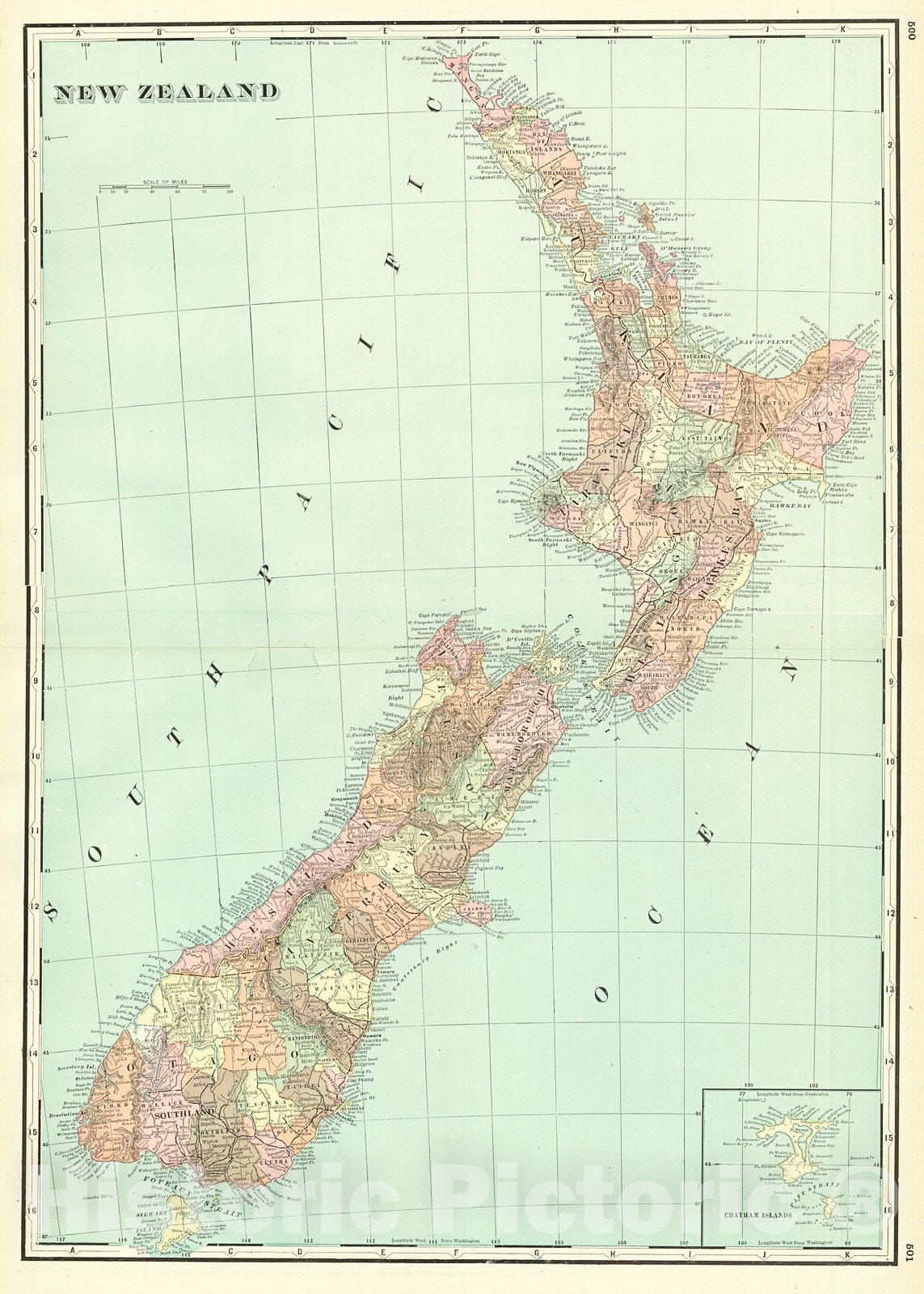 Historic Map : 1895 New Zealand : Vintage Wall Art