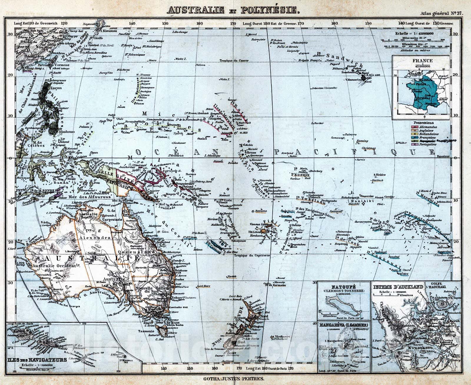 Historic Map : 1897 Australie et Polynesie : Vintage Wall Art