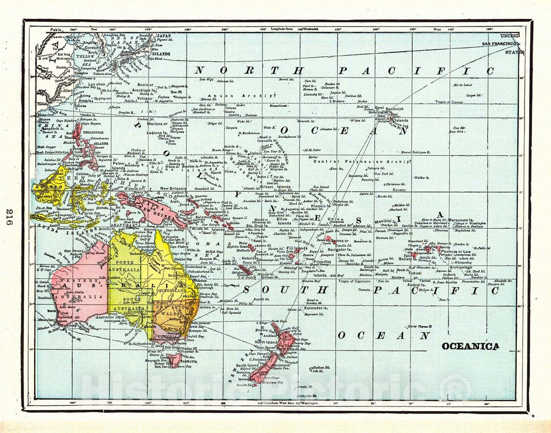 Historic Map : 1898 Oceanica : Vintage Wall Art