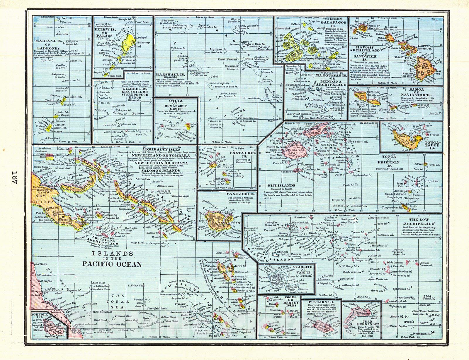 Historic Map : 1898 Islands in the Pacific : Vintage Wall Art