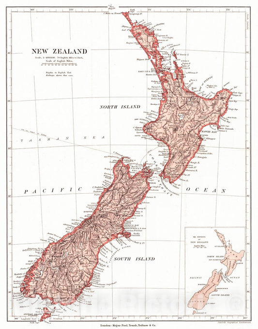 Historic Map : 1899 New Zealand : Vintage Wall Art
