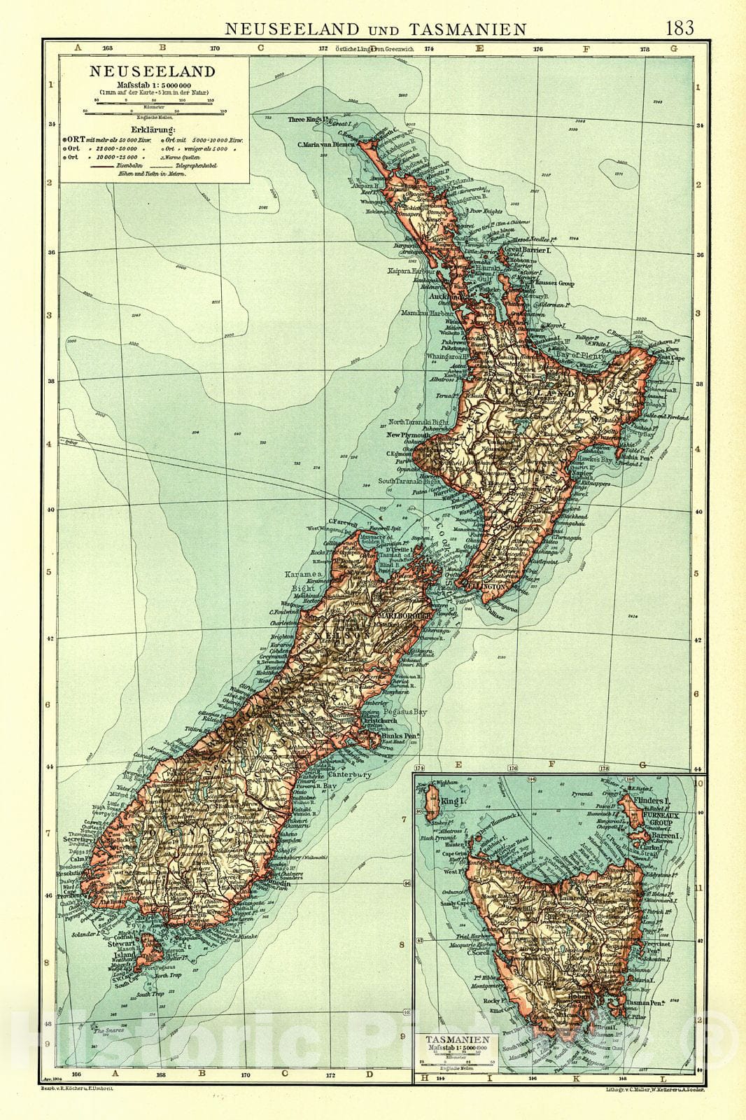 Historic Map : 1904 Neuseeland und Tasmanien : Vintage Wall Art