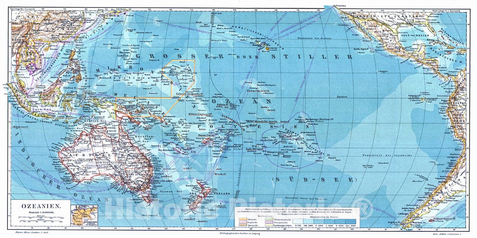 Historic Map : 1906 Ozeanien : Vintage Wall Art
