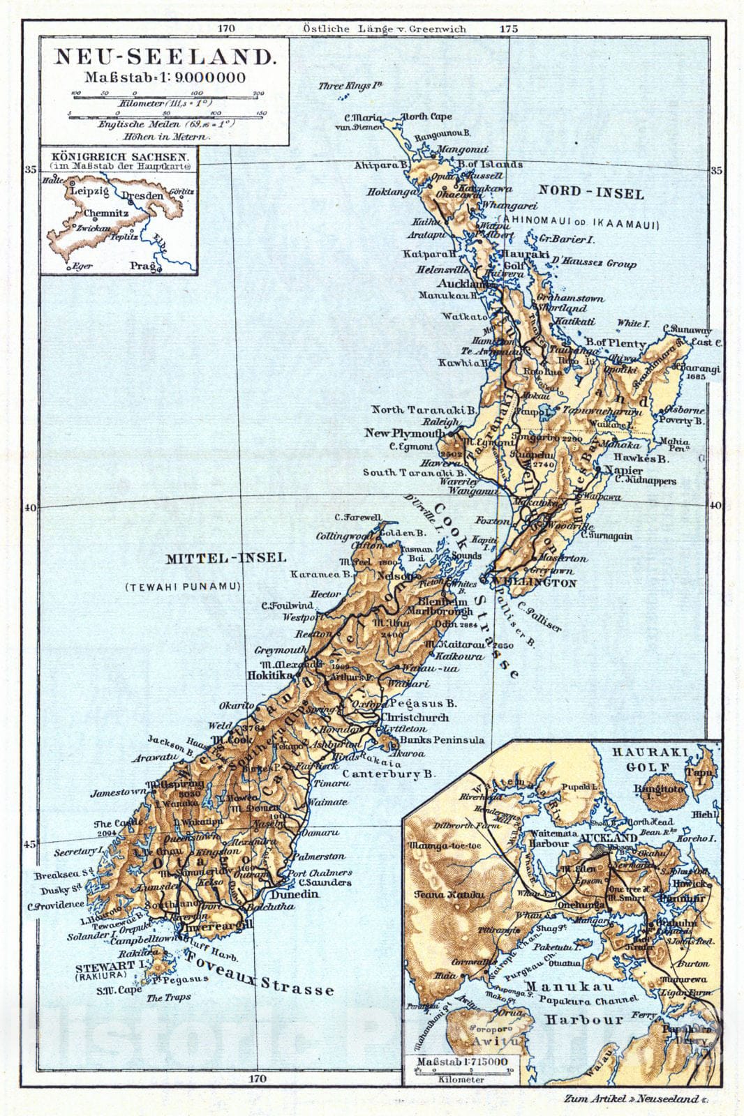 Historic Map : 1906 Neu-Seeland : Vintage Wall Art