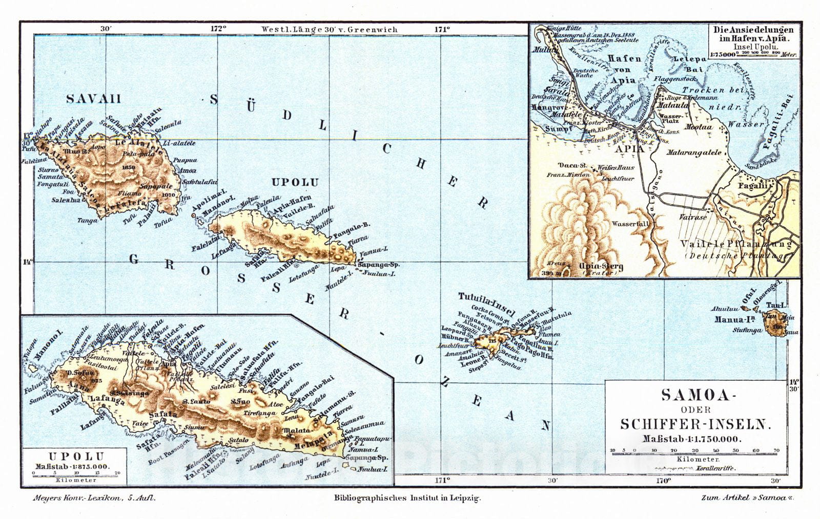 Historic Map : 1906 Samoa-oder Schiffer-Inseln : Vintage Wall Art