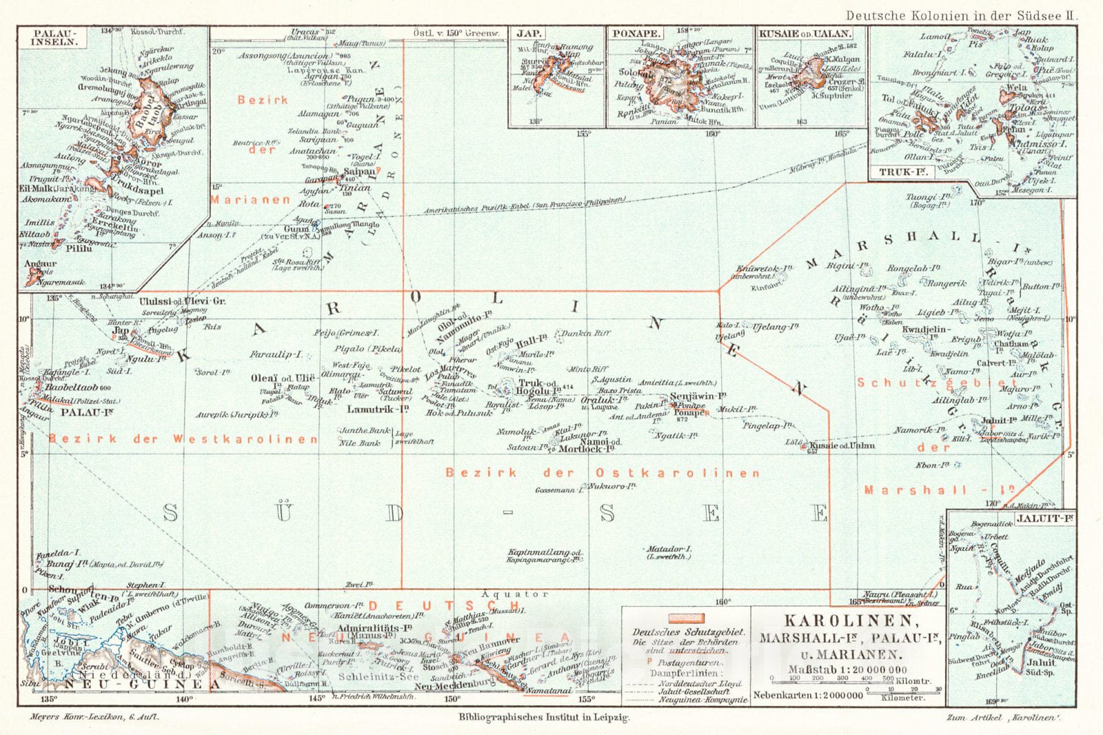 Historic Map : 1906 Karolinen, Marshall-In., Palau-In., U. Marianen : Vintage Wall Art
