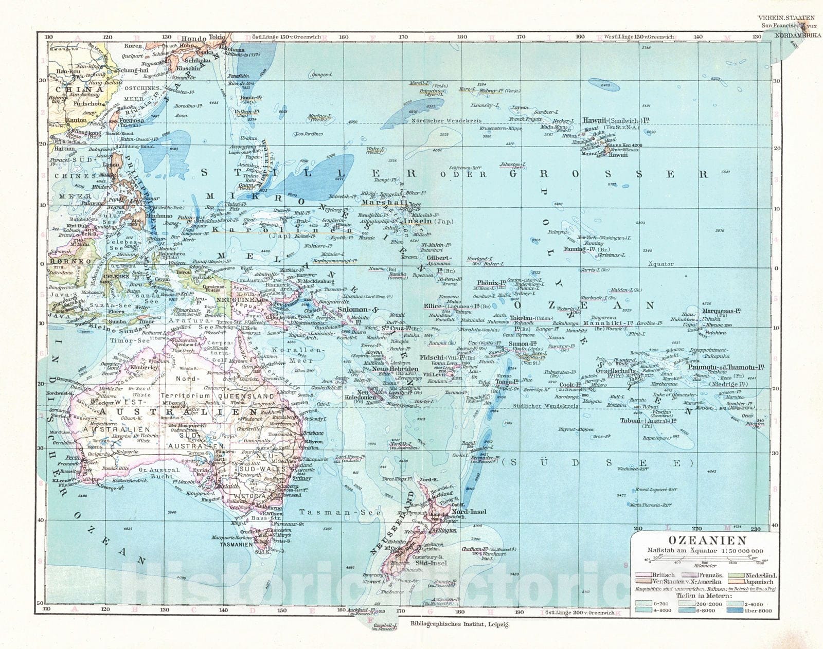 Historic Map : 1924 Ozeanien : Vintage Wall Art