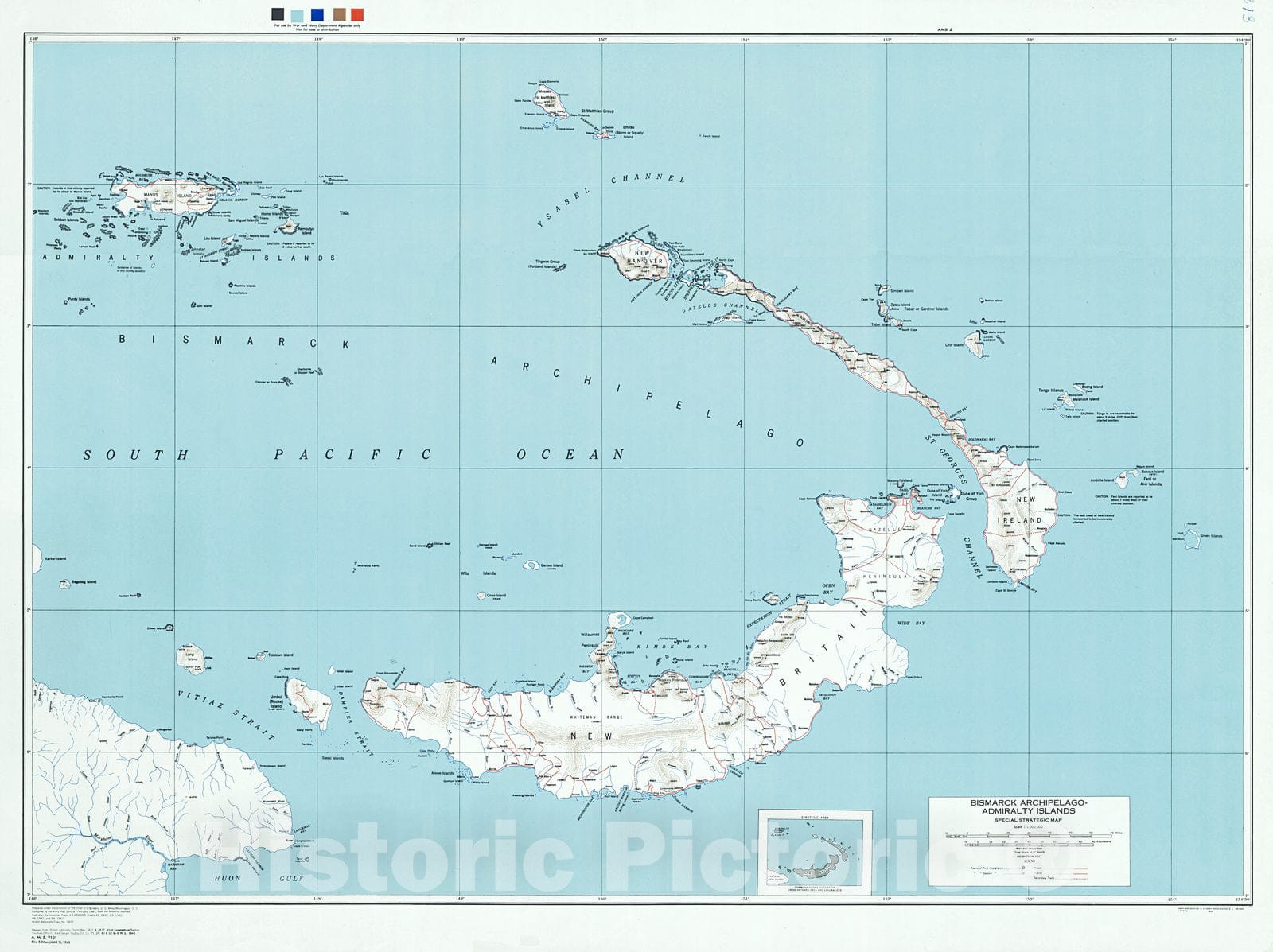 Historic Map : 1943 Bismark Archipelago- Admiralty Islands  : Vintage Wall Art