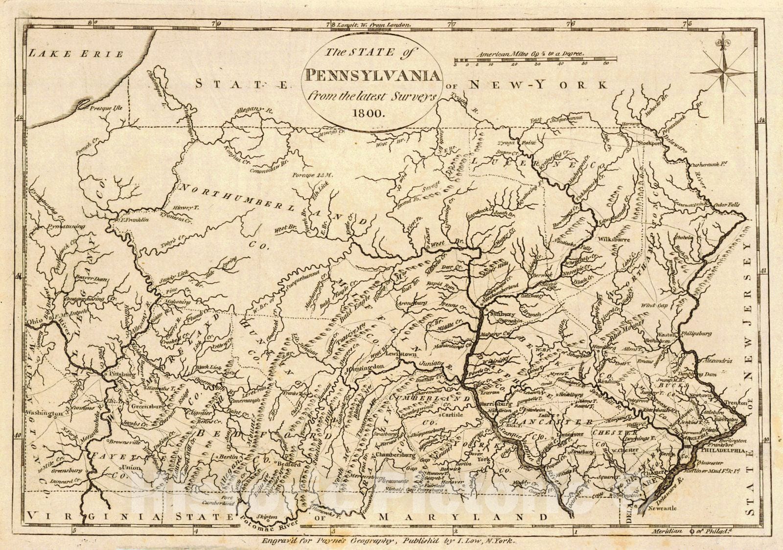 Historic Map : 1800 The State of Pennsylvania from the Latest Surveys : Vintage Wall Art