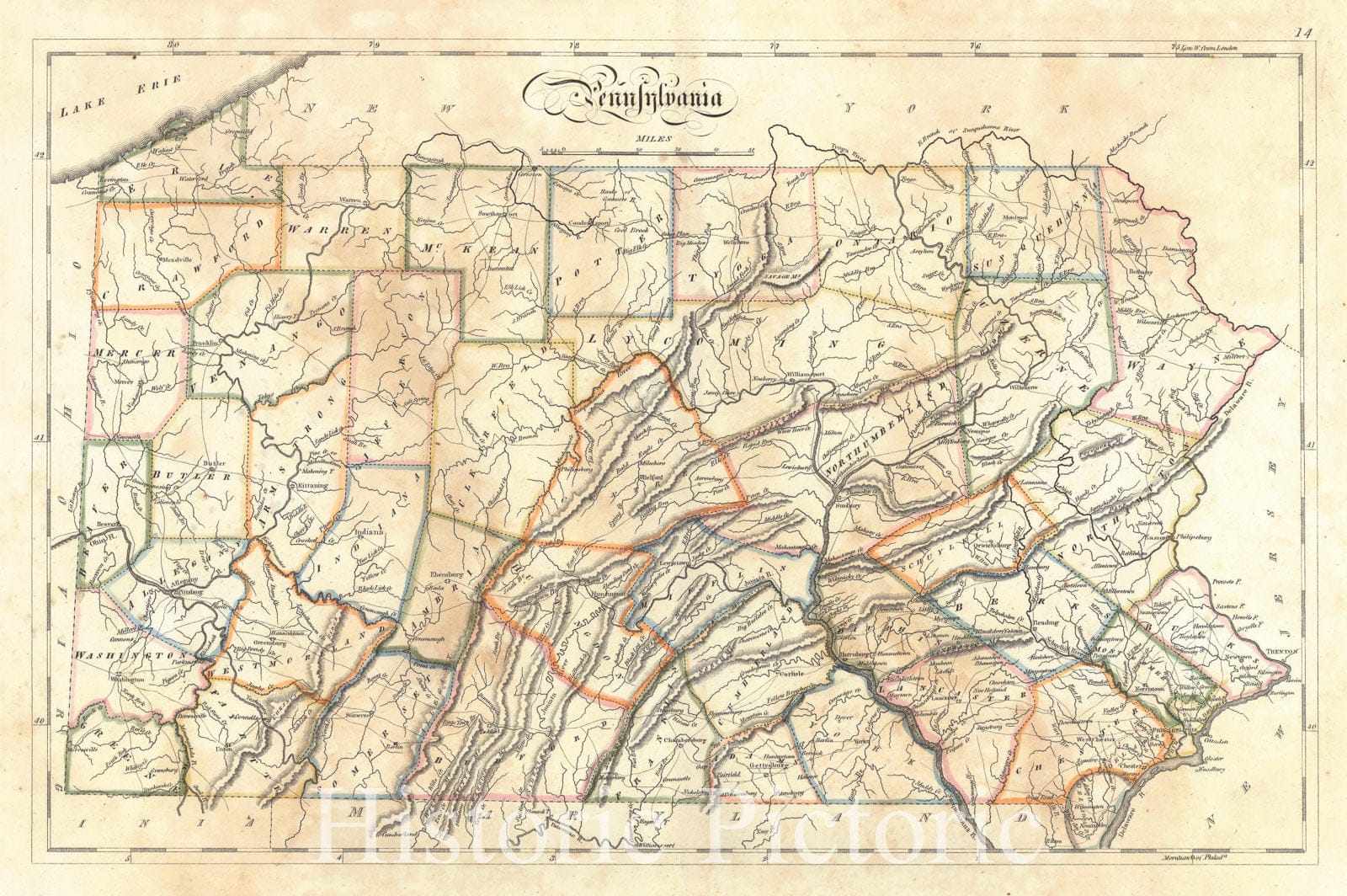 Pennsylvania, 1814 - Historical Map Print from Carey's General Atlas