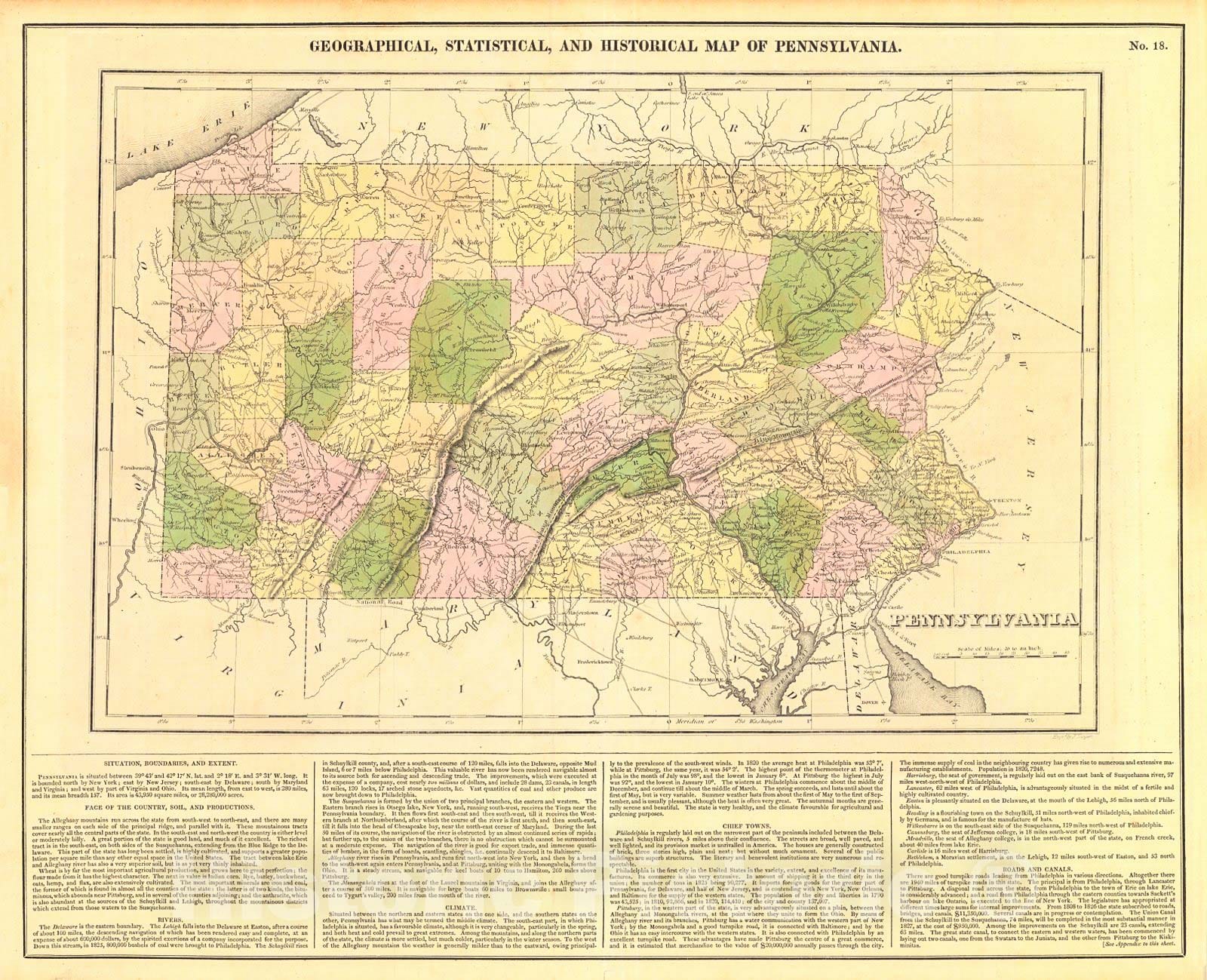 Historic Map : 1827 Geographical, Statistical, and Historical Map of Pennsylvania : Vintage Wall Art