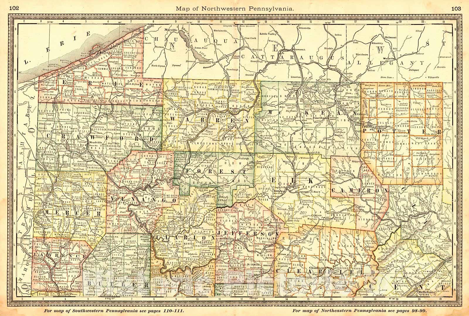 Historic Map : 1883 Map of Northwestern Pennsylvania : Vintage Wall Art