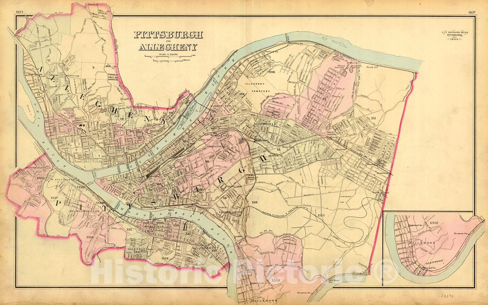 Historic Map : 1883 Pittsburgh and Allegheny : Vintage Wall Art