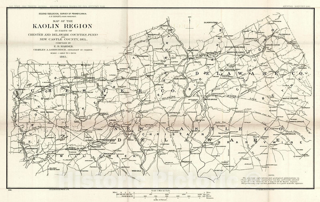 Historic Map : 1885 Map of the Kaolin Region in parts of Chester and Delaware Counties, Penna. and New Castle County, Del. : Vintage Wall Art