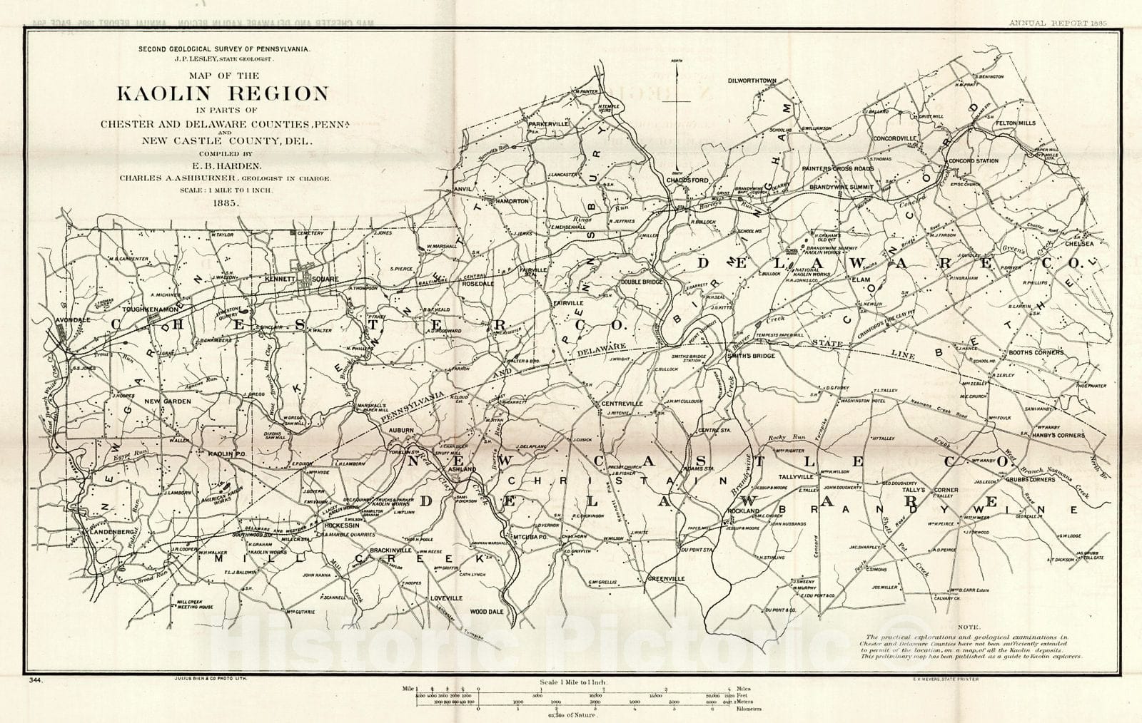 Historic Map : 1885 Map of the Kaolin Region in parts of Chester and Delaware Counties, Penna. and New Castle County, Del. : Vintage Wall Art